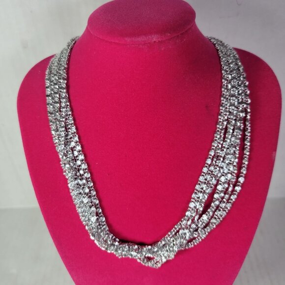 Vintage Sarah Coventry Multi-Strand Silver-Tone Chain Choker Necklace - Picture 1 of 4